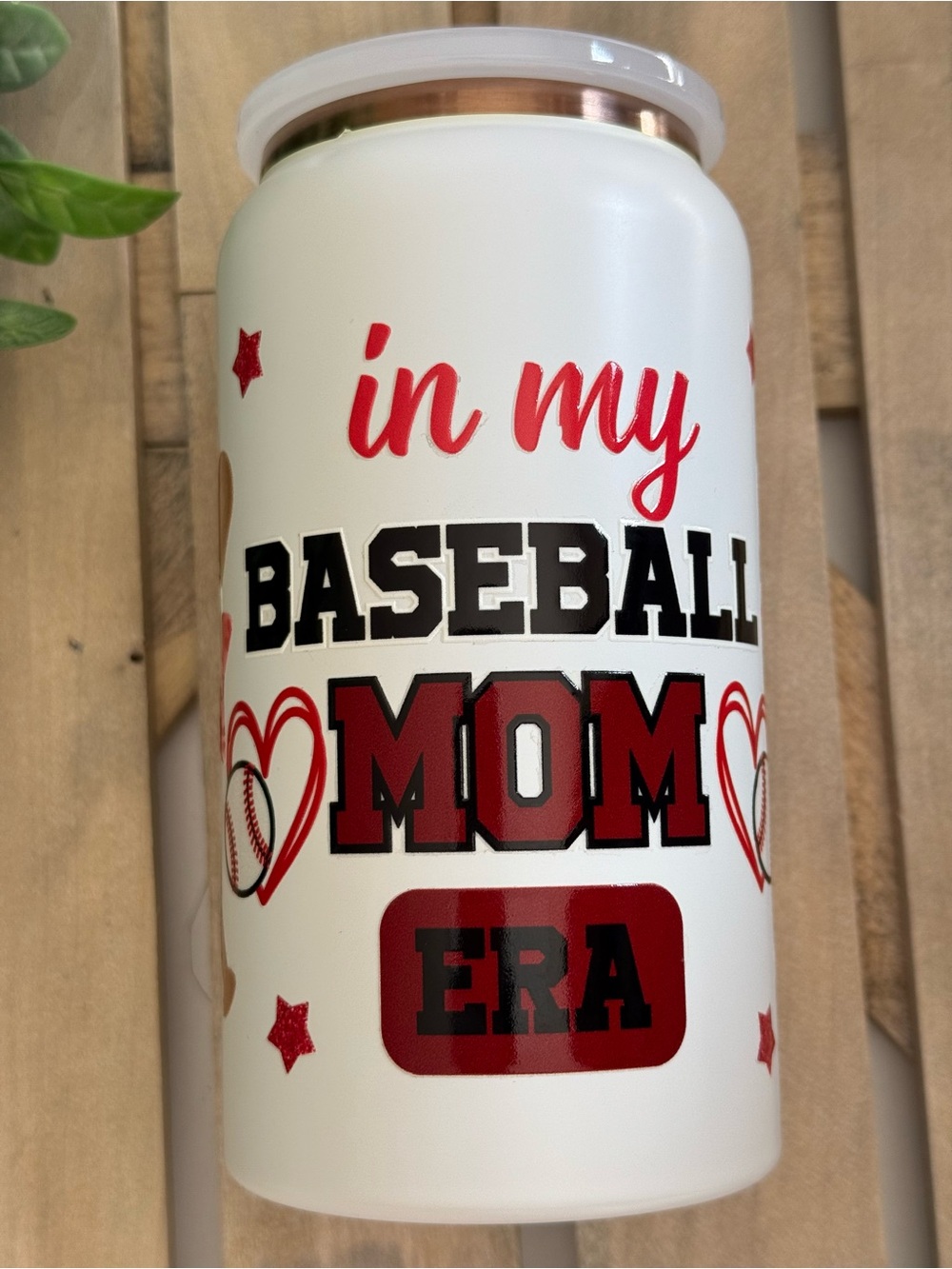 Baseball Mom Insulated White and Red Tumbler